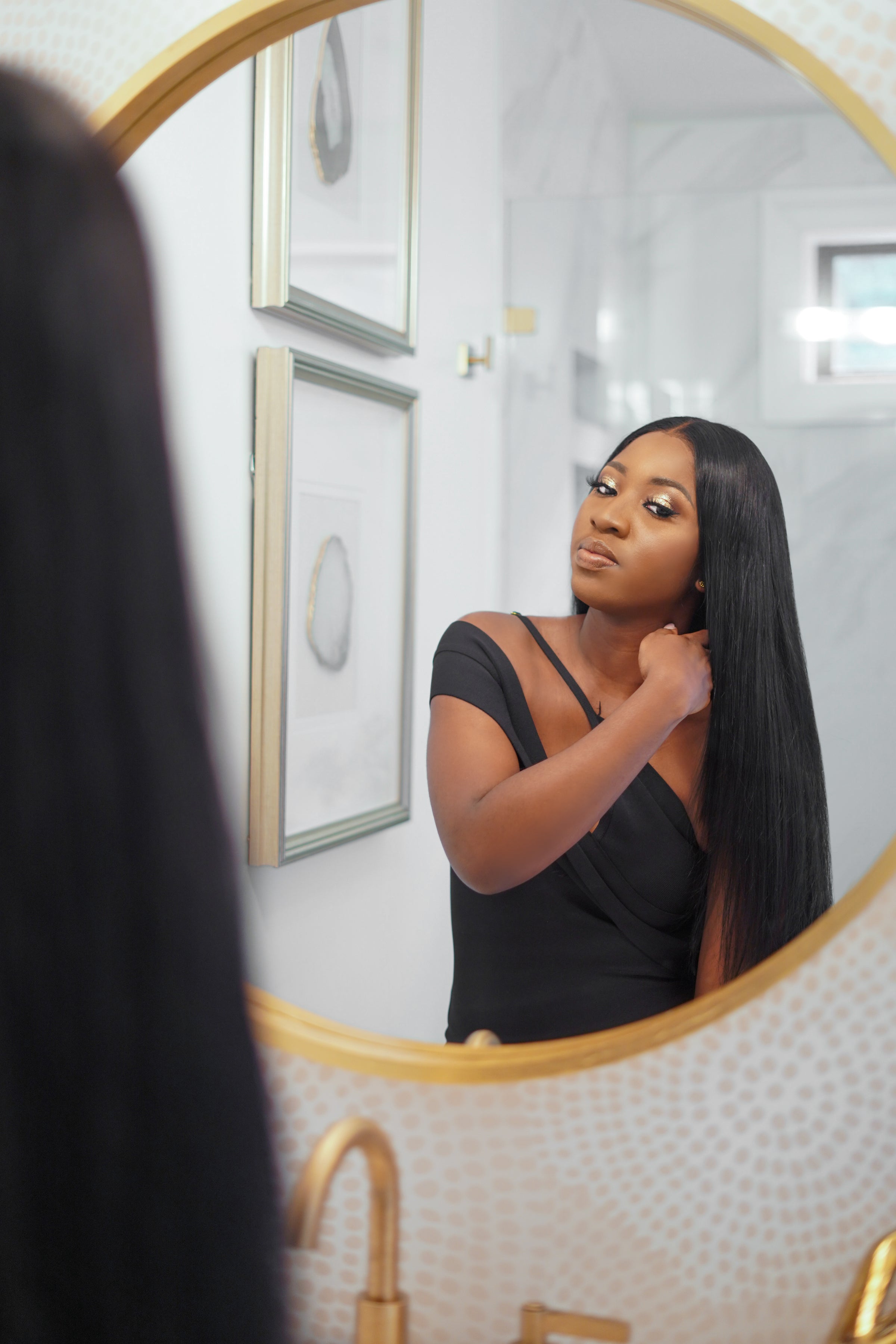 Black long silky hair